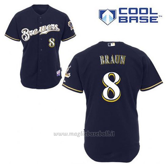 Maglia Baseball Uomo Milwaukee Brewers Ryan Braun 8 Blu Blu Alterner Cool Base